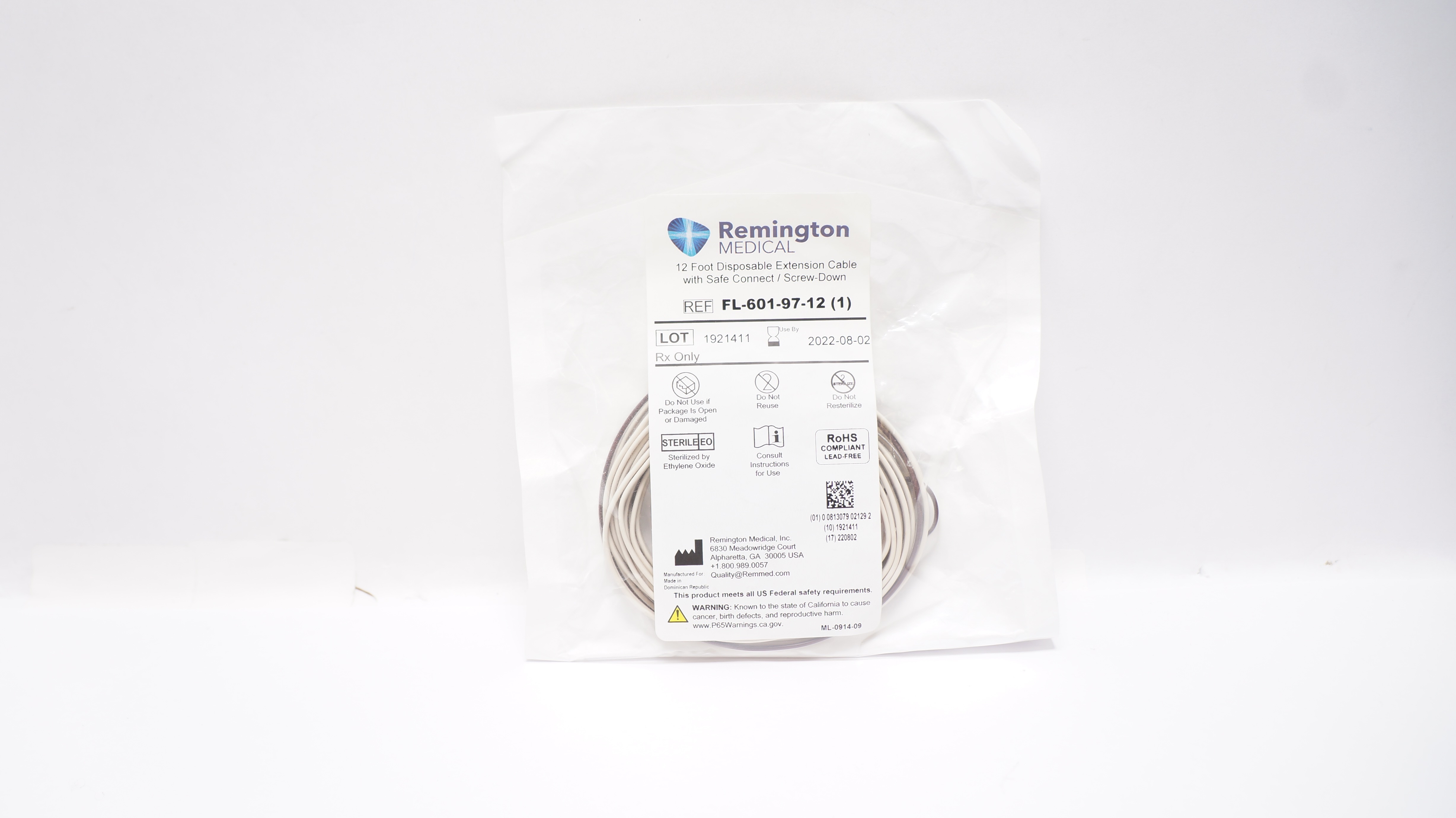 Remington FL-601-97-12 Extension Cable W/Safe Connect /Screw-Down 12Ft. (x)