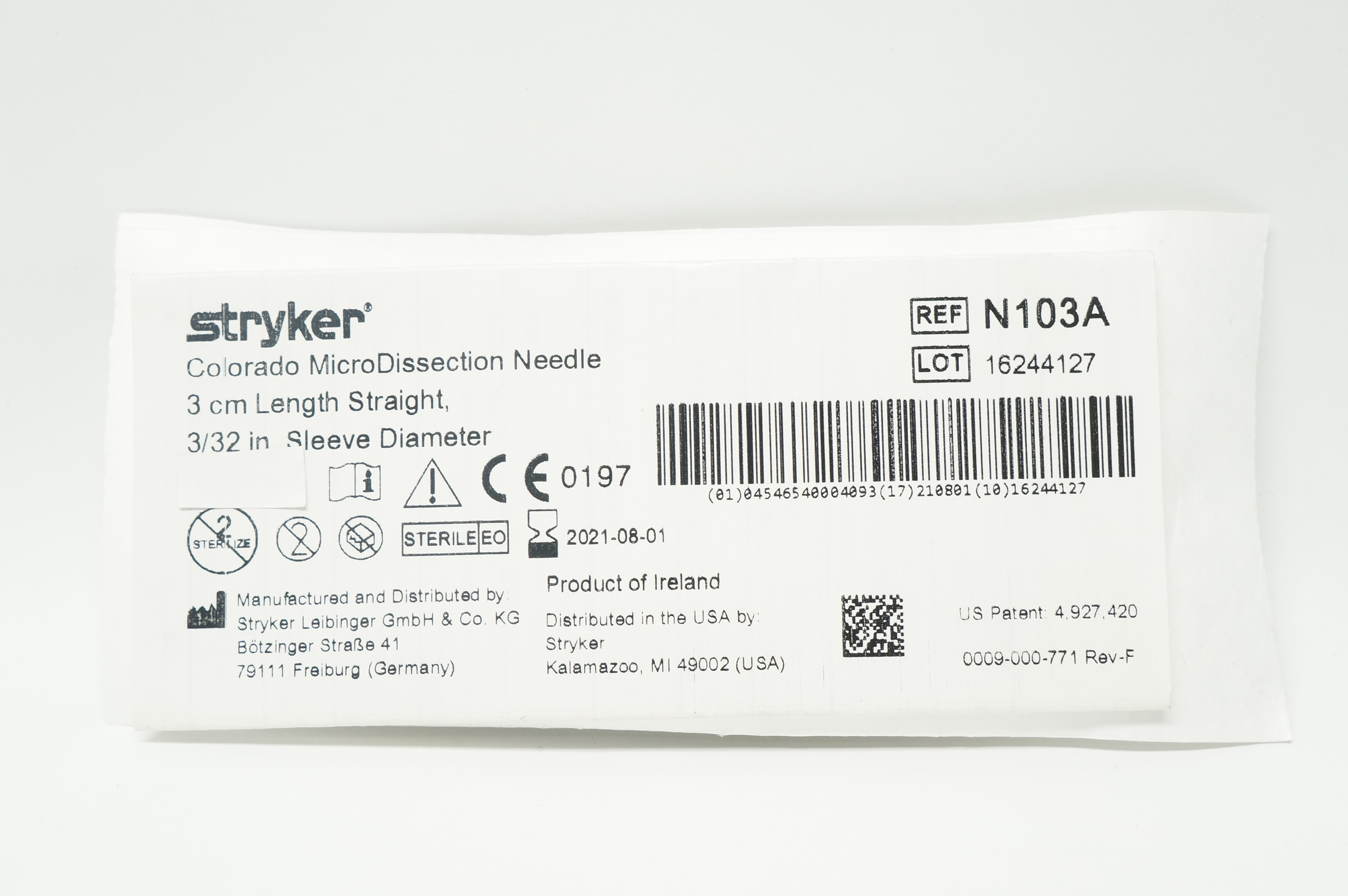 Stryker N103A Colorado MicroDissection Ndle 3cm x 3/32inch Sleeve Diameter (x)