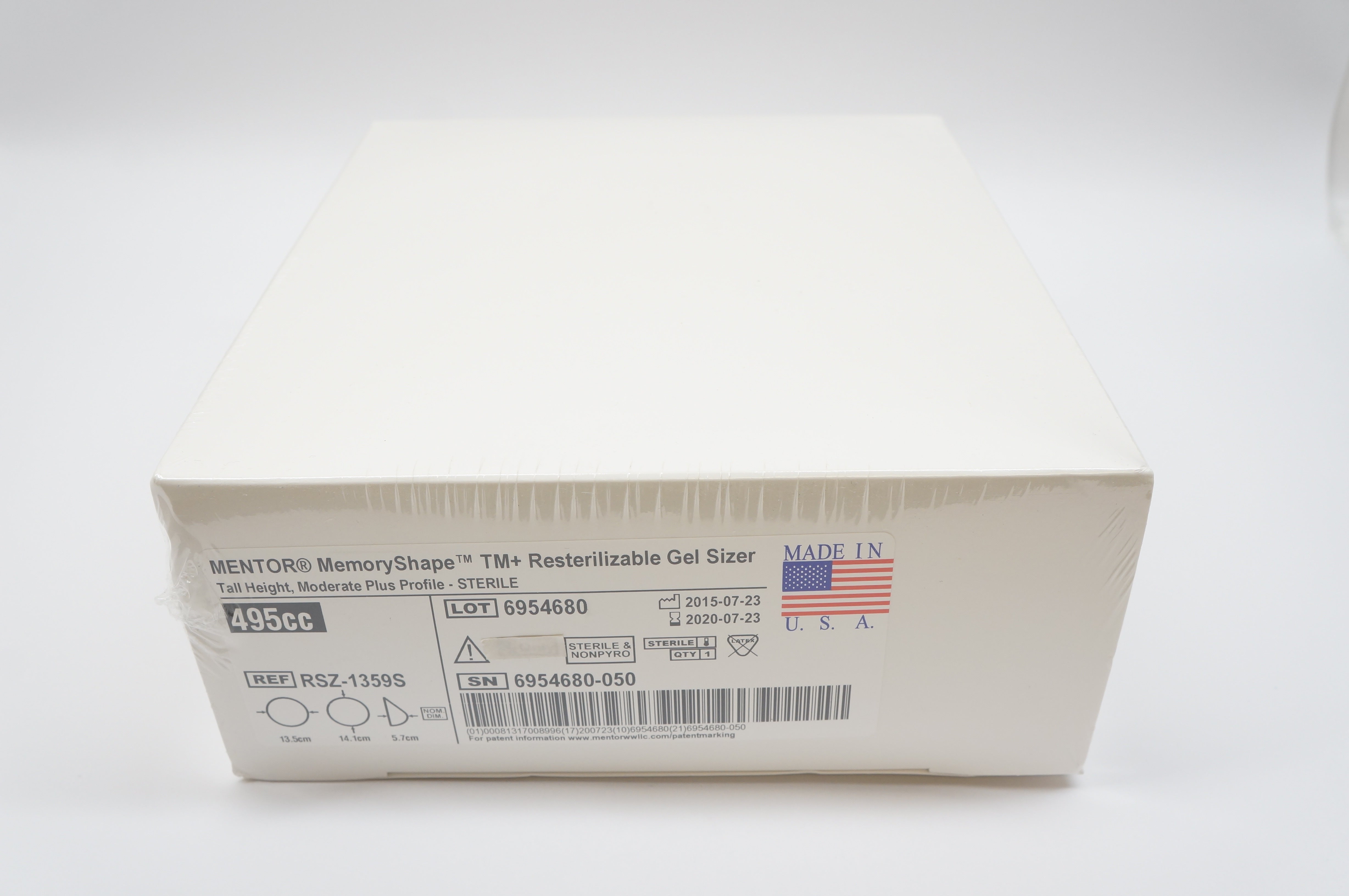MENTOR RSZ-1359S MemoryShape TM+ Resterilizable Gel Sizer 495cc, 5.7cmx14.1cm(x)