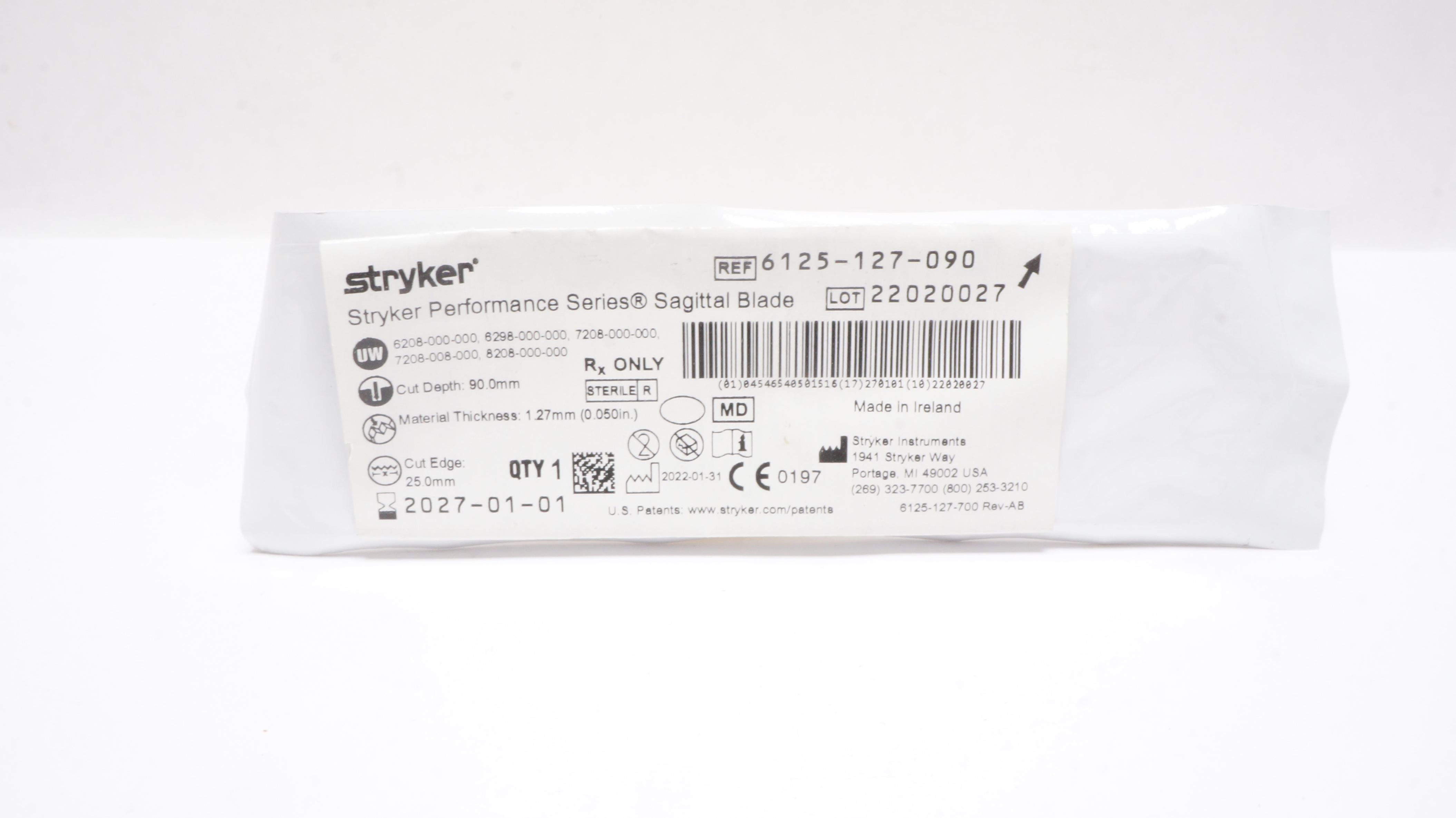 Stryker 6125-127-090 Performance Series Sagittal Blade 25.0mm x 90.0mm
