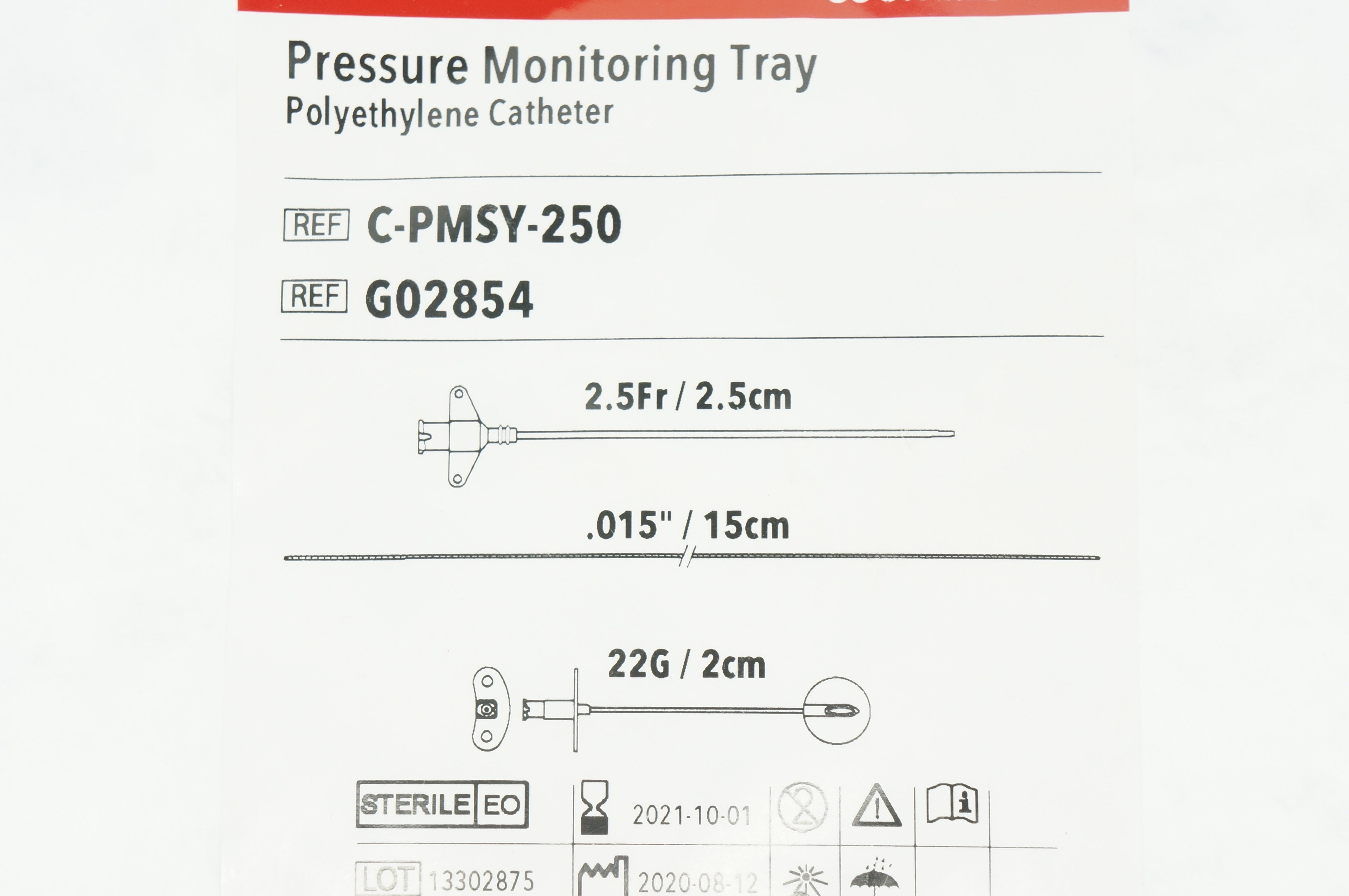 Cook G02854 Pressure Monitoring Tray 2.5Fr./2.5cm,.015in/15cm, 22G/2cm
