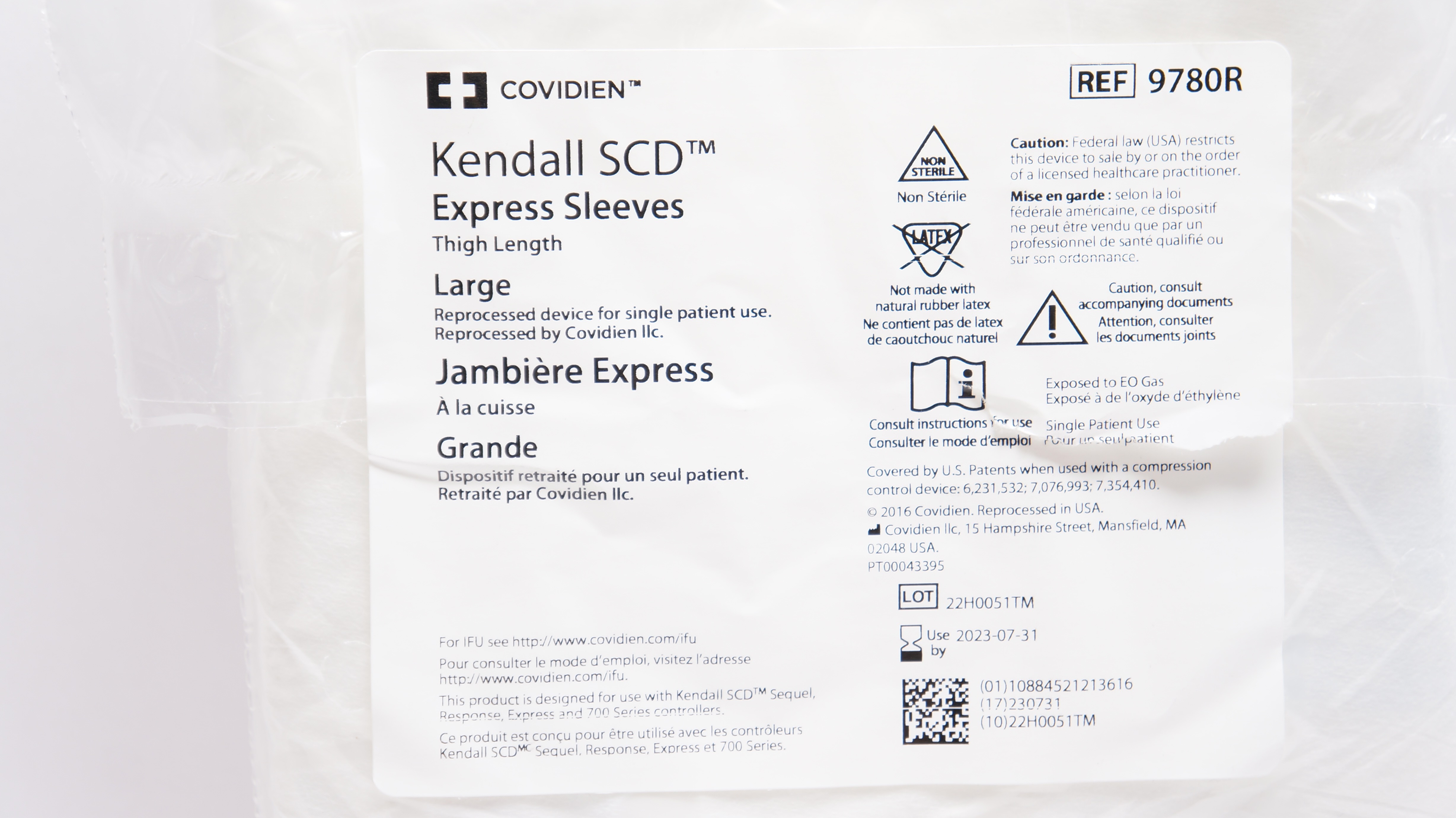Covidien 9780R Kendall SCD Express Sleeves Thigh Length, Large (x)