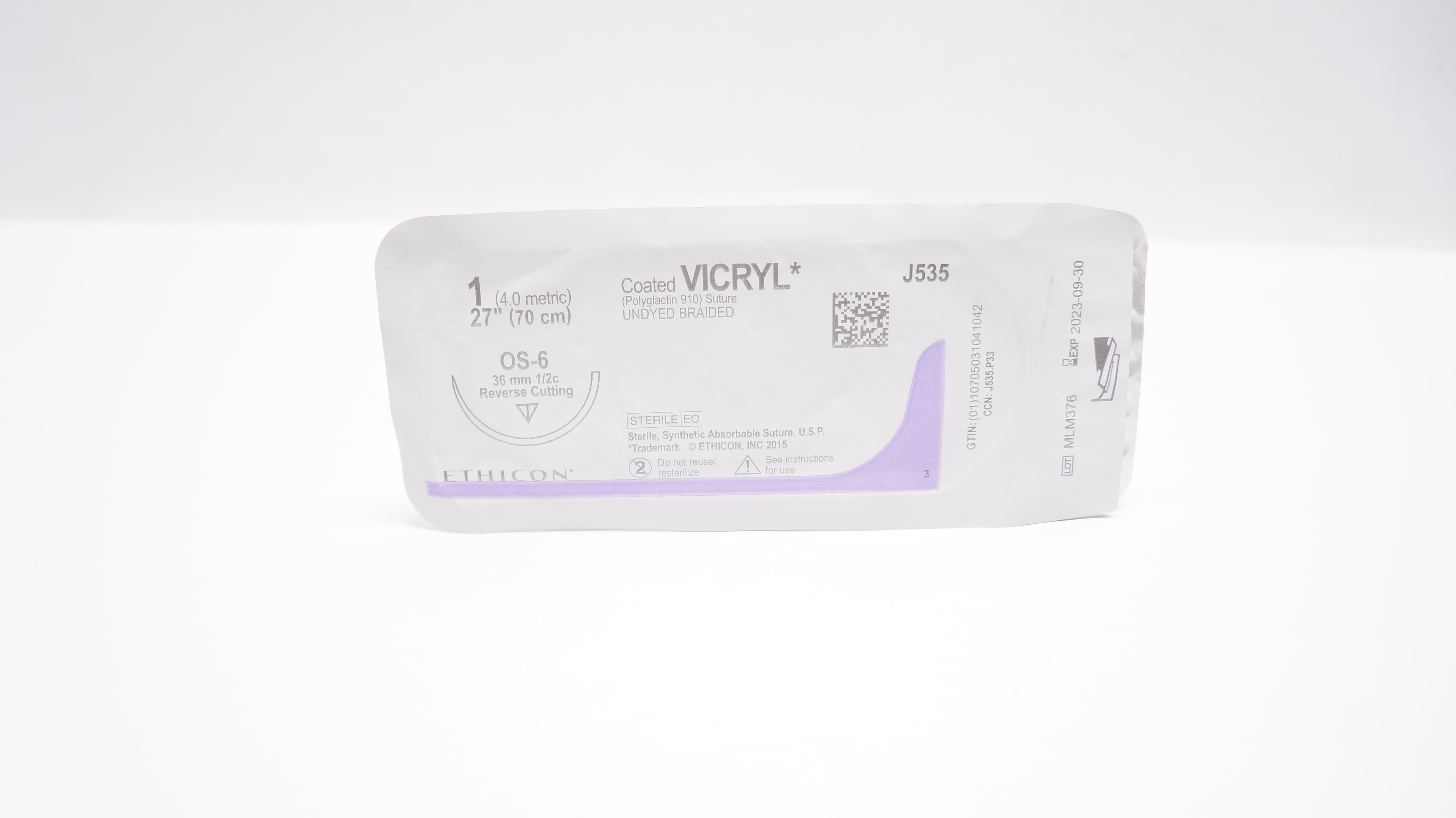 Ethicon J535 1 VICRYL Polyglactin Stre OS-6 36mm 1/2c Reverse Cutting, 27inch(x)