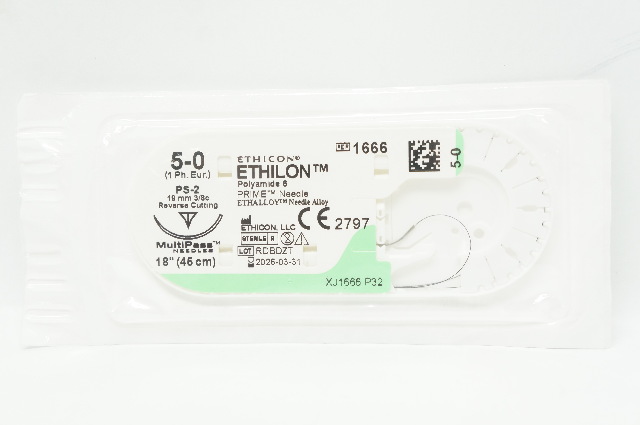 Ethicon 1666 5-0 Ethilon Polyamide 6 Stre PS-2 19mm 3/8c Reverse Cutting 18inch