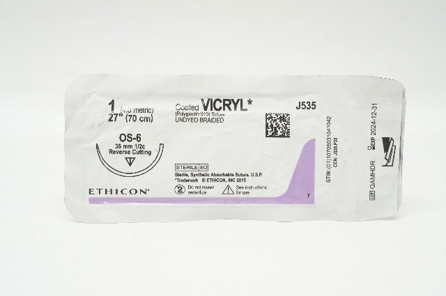 Ethicon J535 1 VICRYL OS-6 36mm 1/2c Reverse Cutting 27 inch