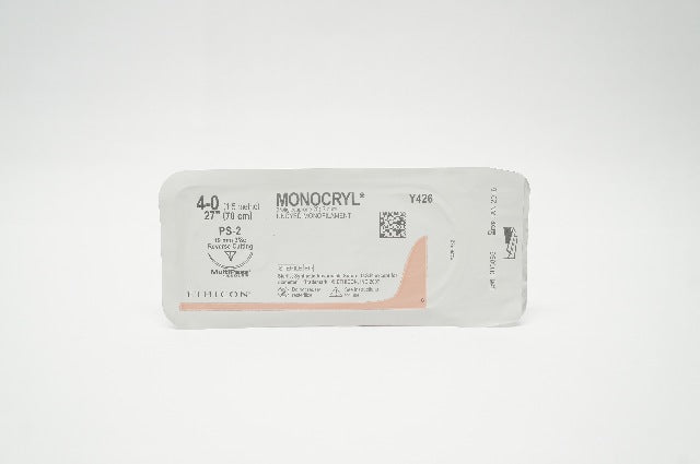 Ethicon Y426 4-0 Monocryl Synthetic Stre PS-2 19mm 3/8c ReverseCutting 27inch(x)