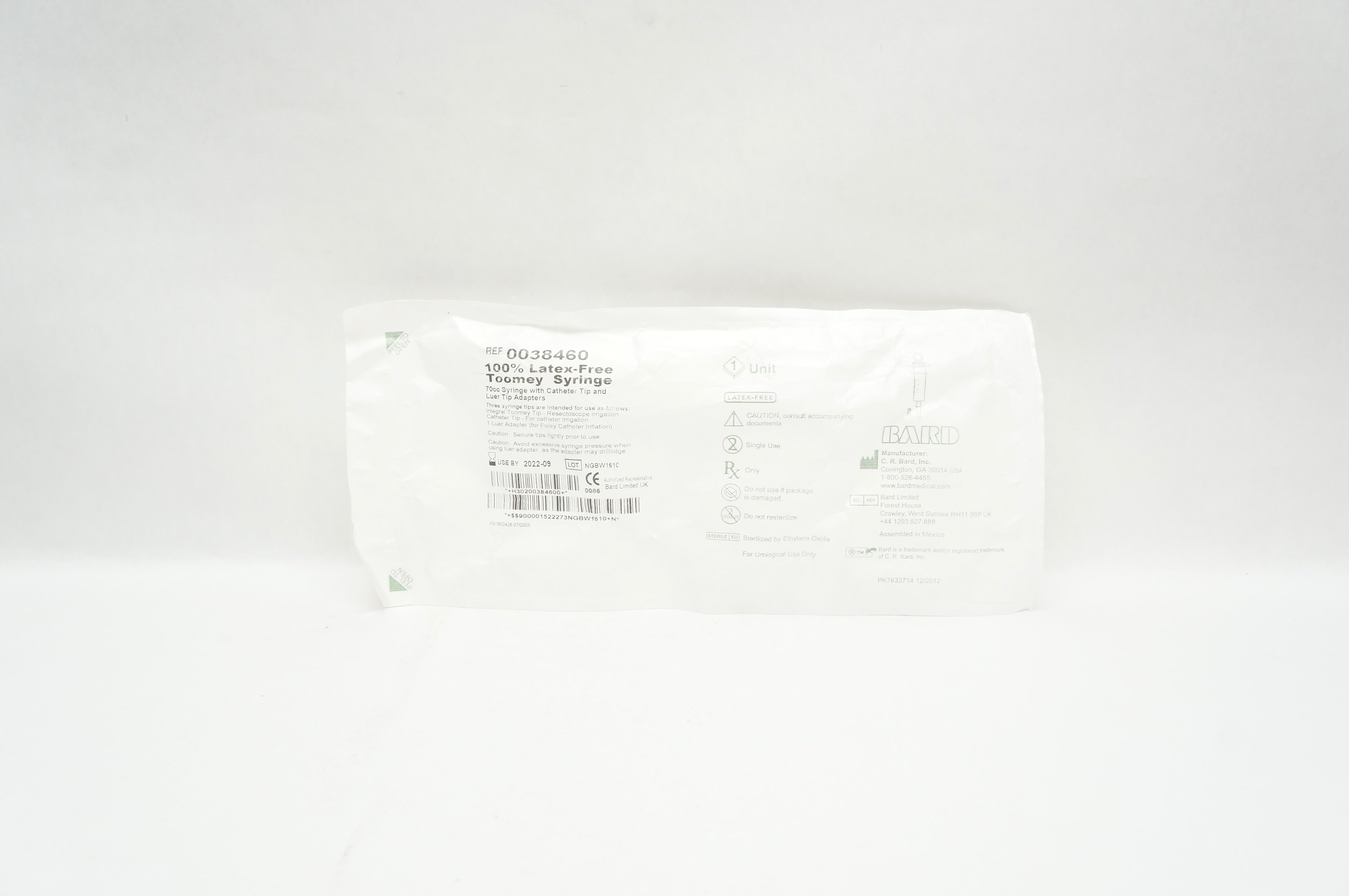 Bard 0038460 Toomey Syringe 70cc With Cath. Tip & Luer Tip Adapters (x)