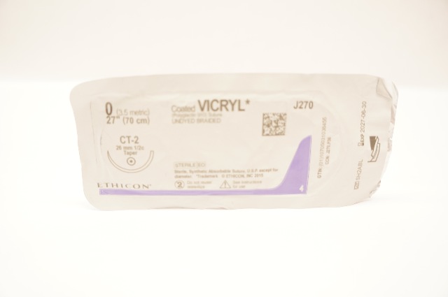 Ethicon J270 0 Coated VICRYL, CT-2, 26mm 1/2c Taper, 27inch